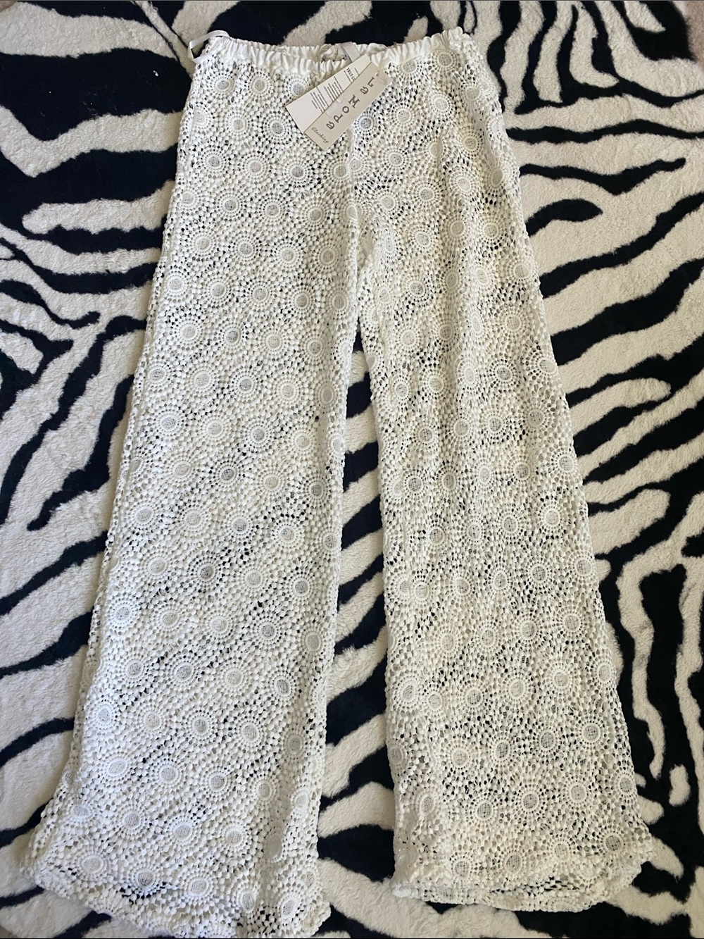 😍La Moda White Crochet Wide-Leg Pants S/M